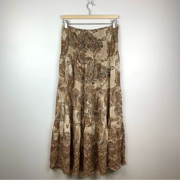 Rosemarine Maxi Tiered Skirt Paisley Italy Size Medium Brown Beige Boho Romantic - Picture 4 of 11